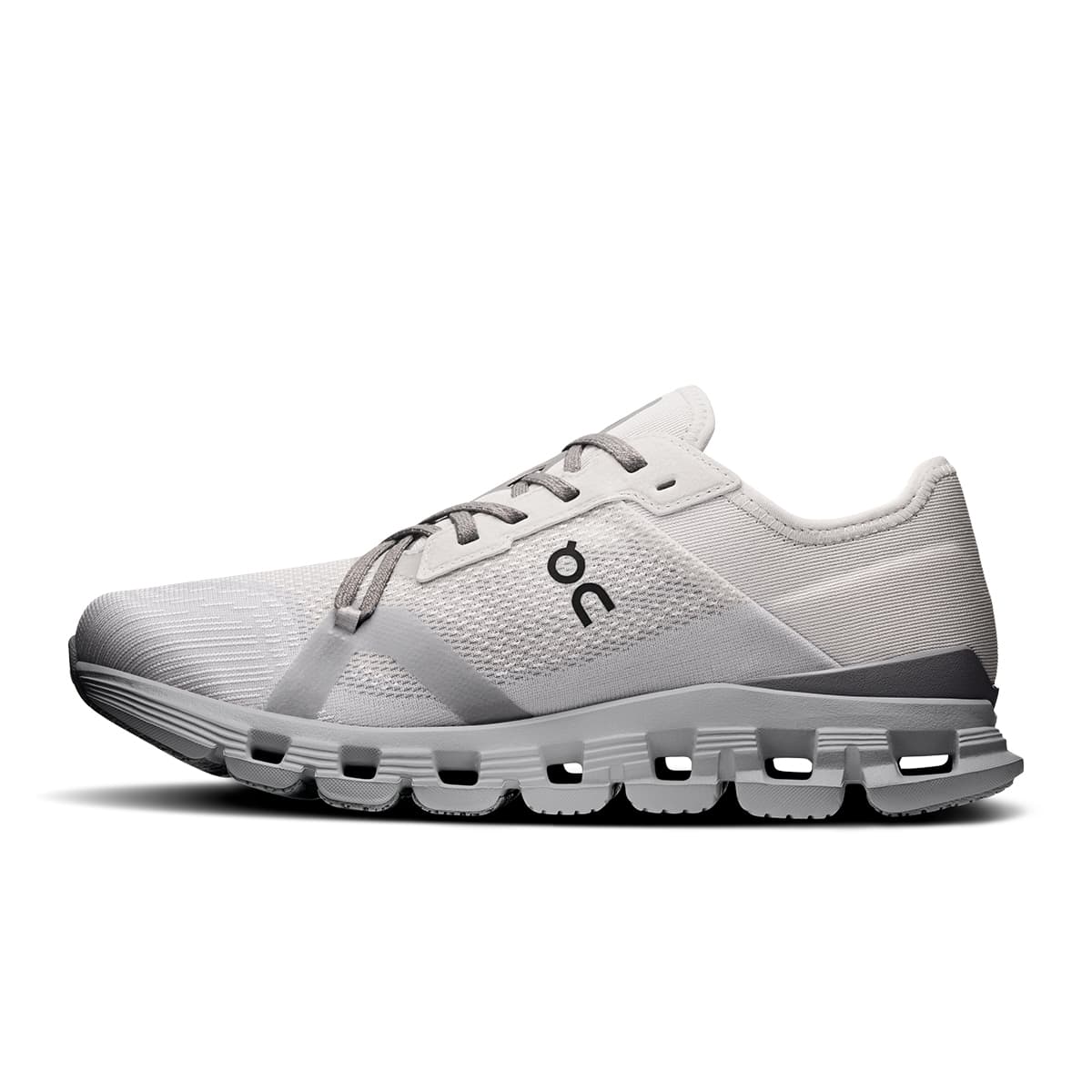 Left side view of the On Cloud X 4 AD Wolf-Alloy women’s running shoe #color_wolf-alloy