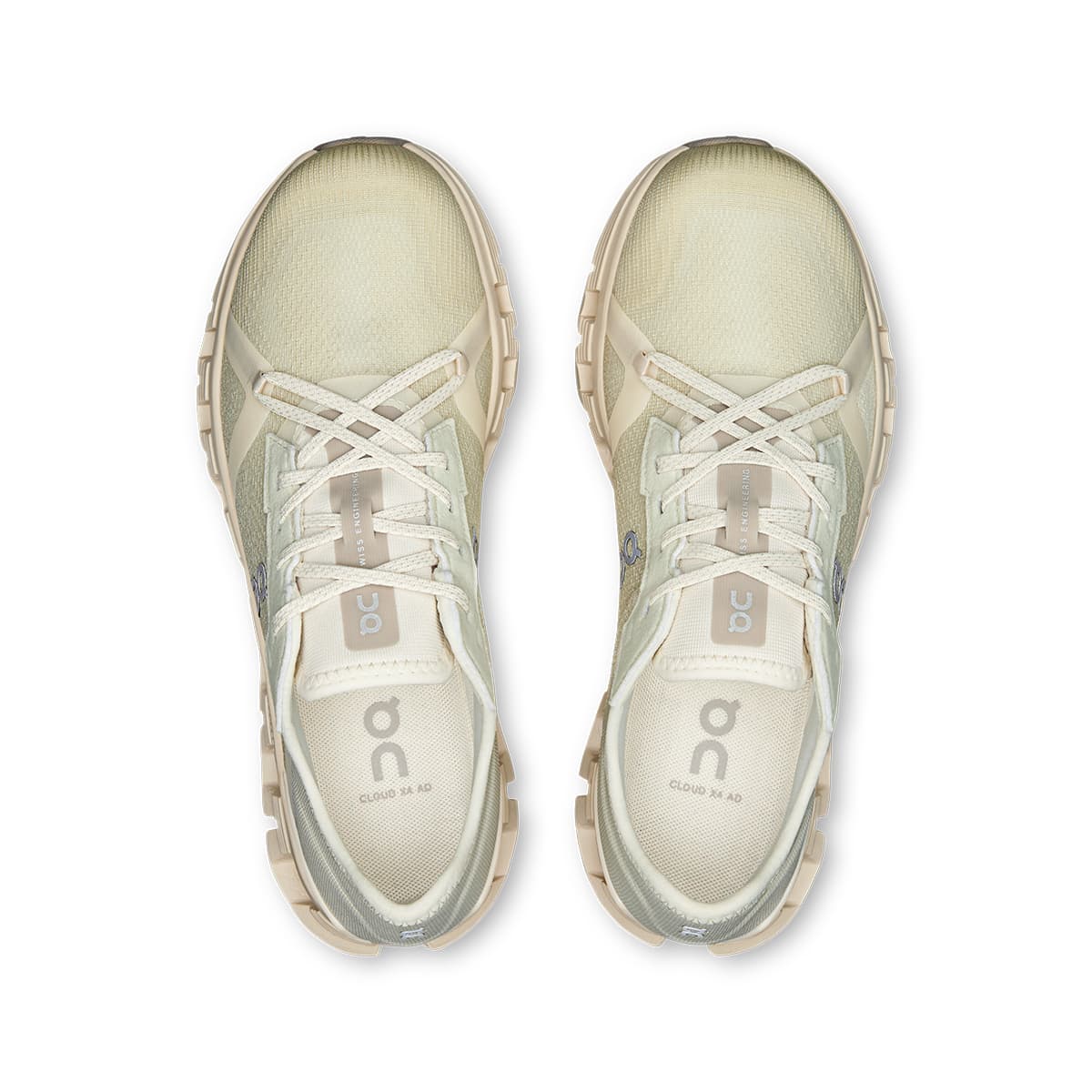 Top view of the On Cloud X 4 Ghost-Dew women’s running shoes