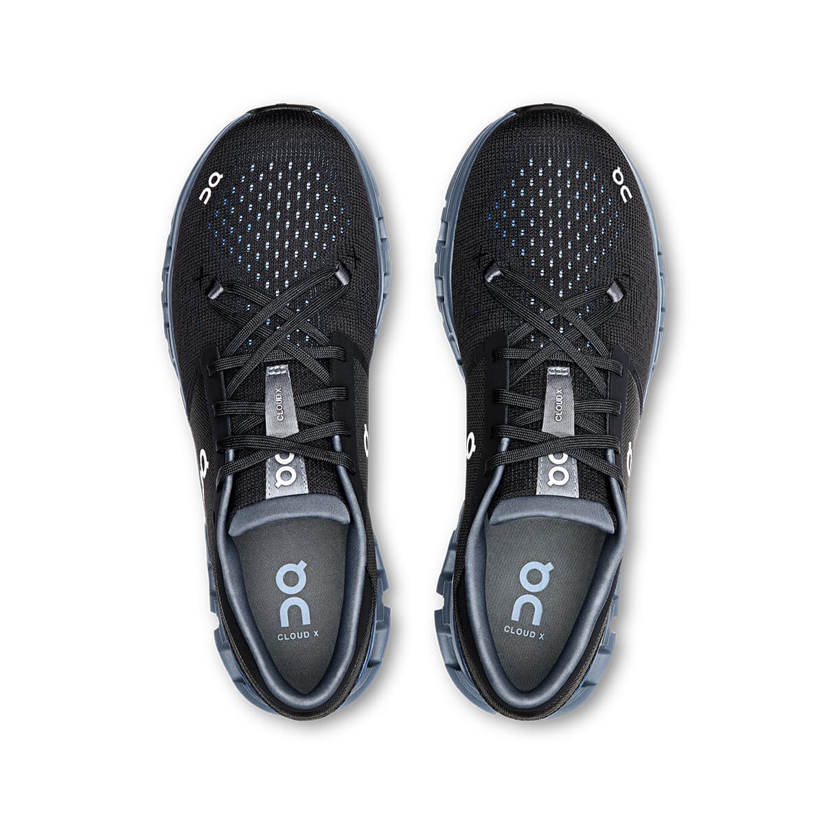 Top view of the On Cloud X4 Black-Chambray men’s running shoes