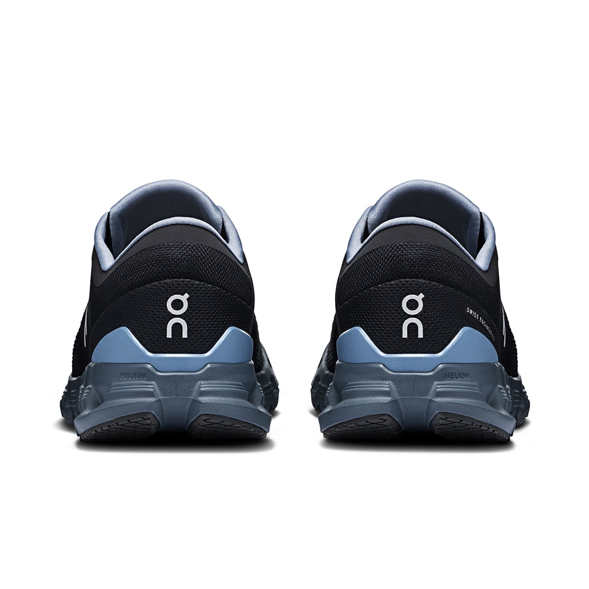 Back view of the On Cloud X4 Black-Chambray men’s running shoe