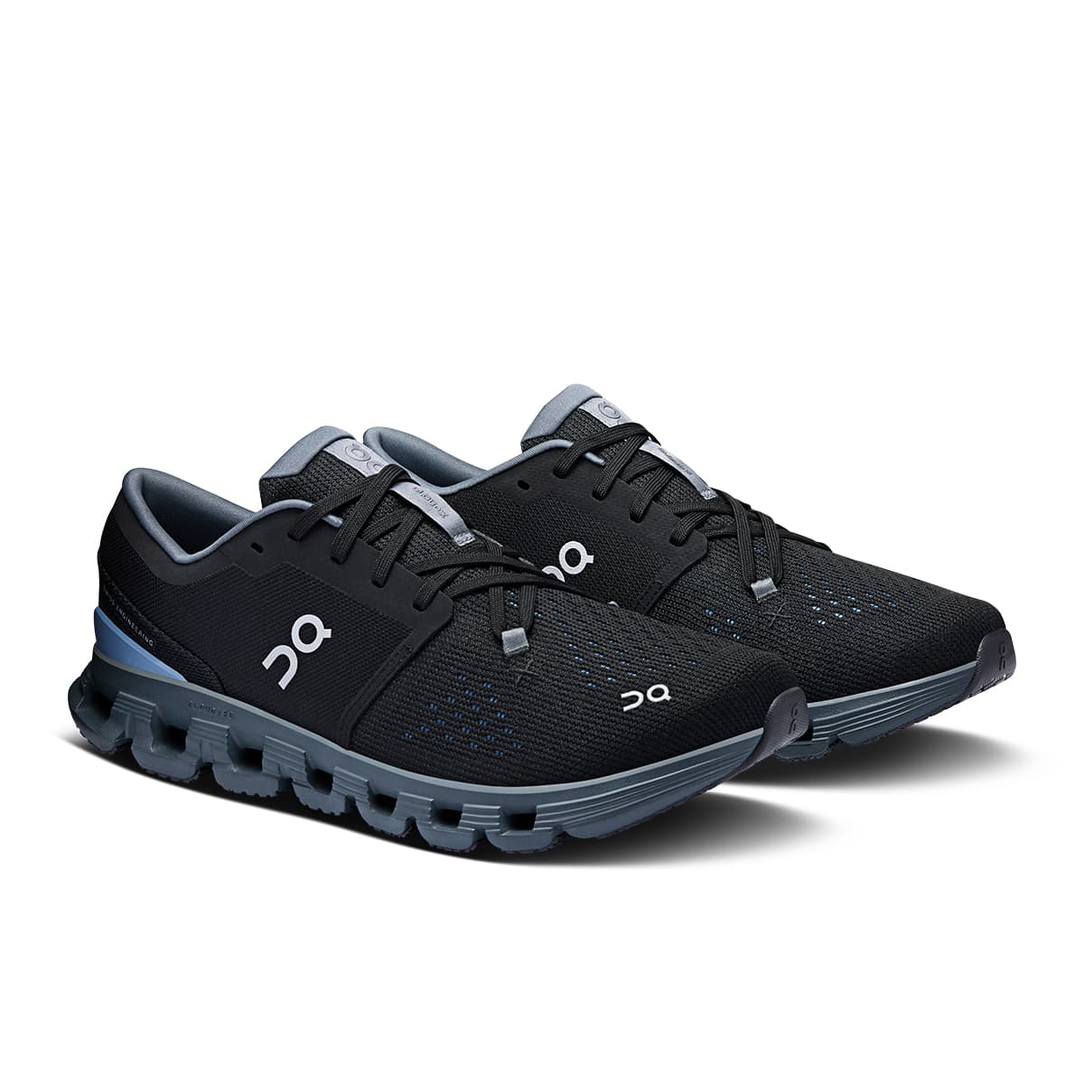 45-degree view of the On Cloud X4 Black-Chambray men’s running shoe