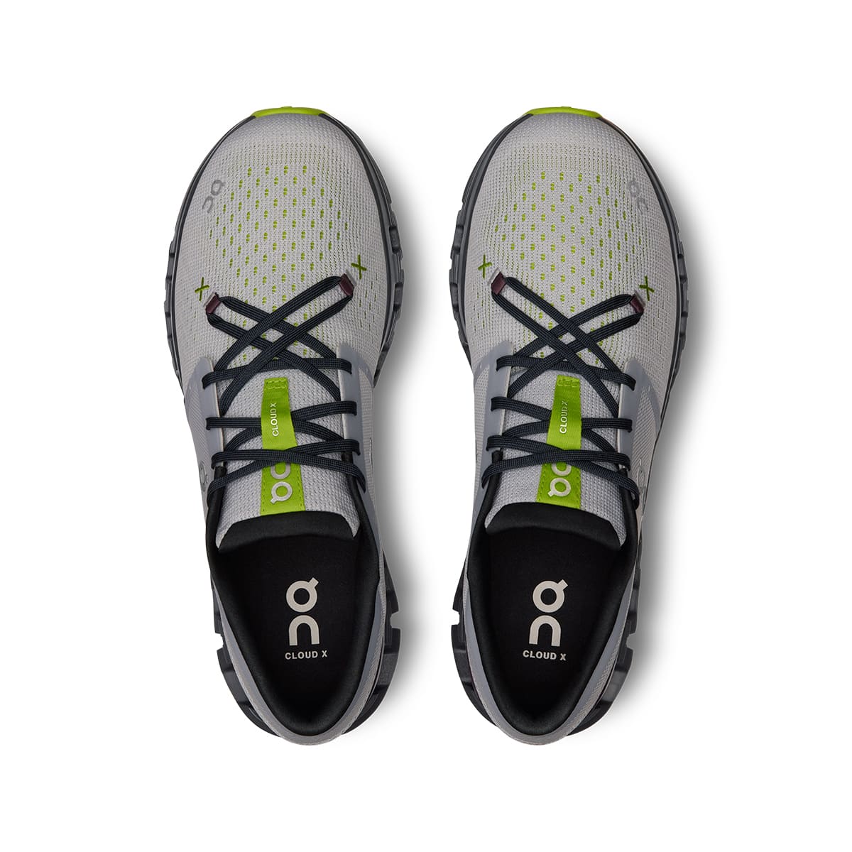 Top view of the On Cloud X4 Glacier-Eclipse men’s running shoes