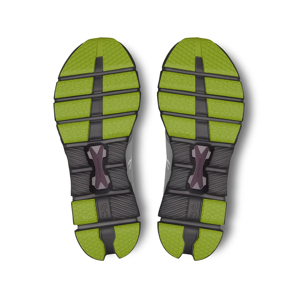 Soles of the On Cloud X4 Glacier-Eclipse men’s running shoes