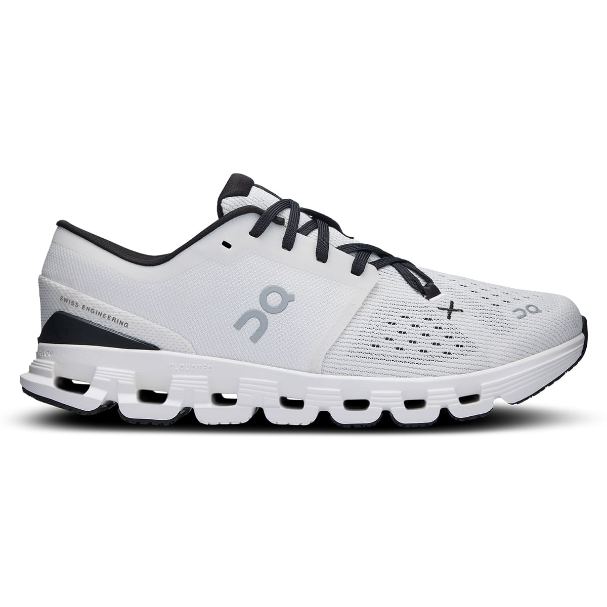 Right side view of the On Cloud X4 Ivory-Black women’s running shoe