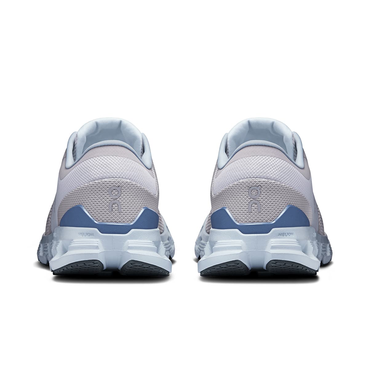 Back view of the On Cloud X4 Silver-Chambray women’s running shoe