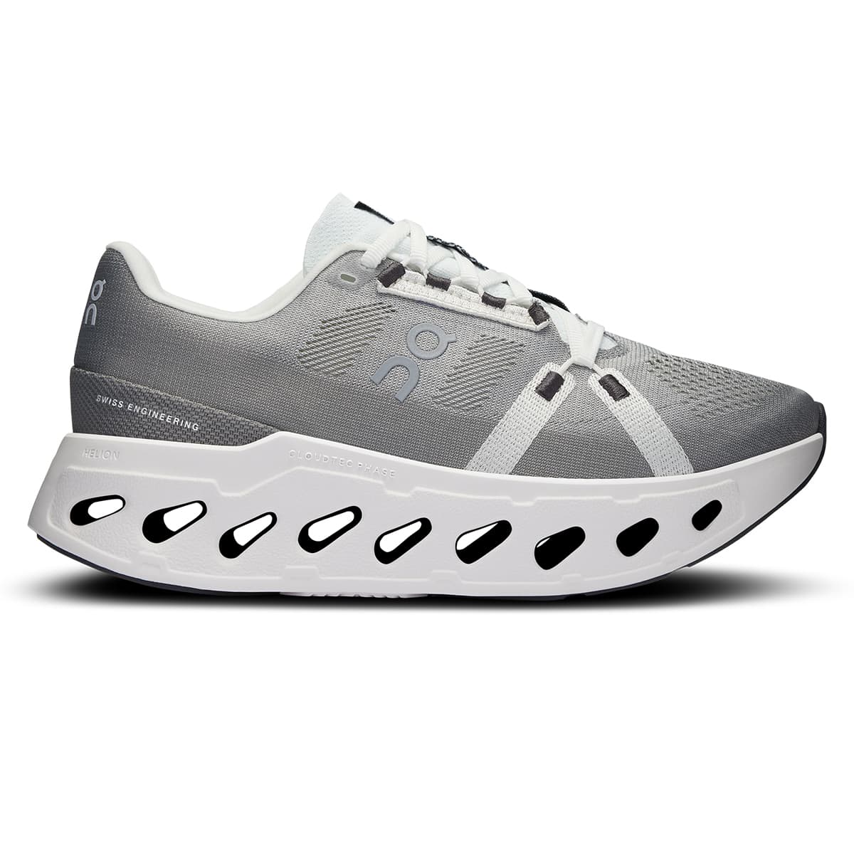 Right side view of the On Cloudeclipse Alloy-White women’s running shoe