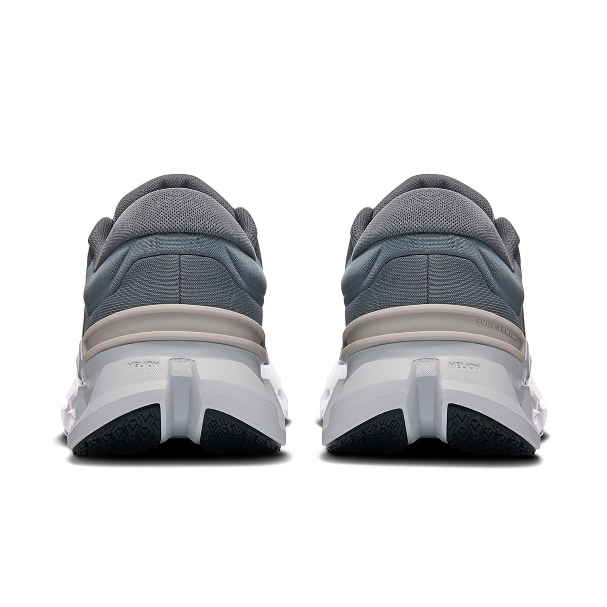 Back view of the On Cloudflyer 5 Stone-Glacier men’s running shoe
