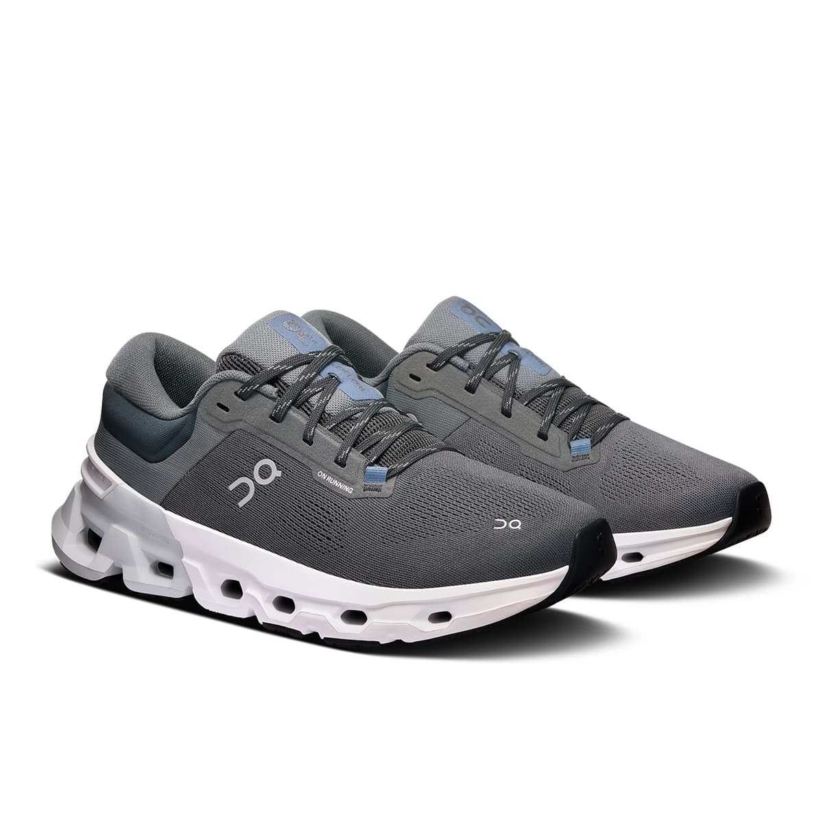 45-degree view of the On Cloudflyer 5 Stone-Glacier men’s running shoe