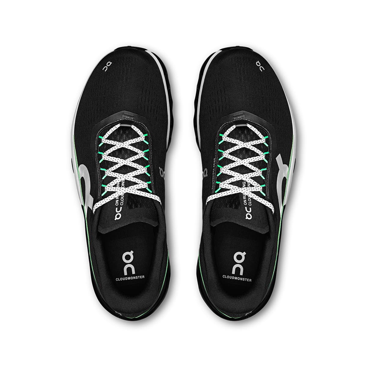 Top view of the On Cloudmonster 2 Black-Glacier men’s running shoes