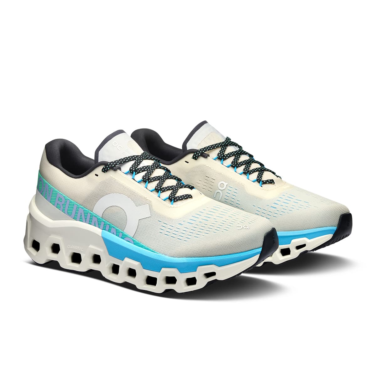 45-degree view of the On Cloudmonster 2 Cream Horizon women’s running shoe