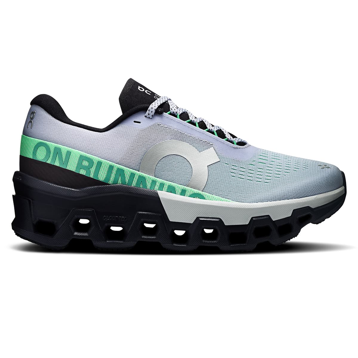 Right side view of the On Cloudmonster 2 Nimbus-Arctic women’s running shoe #color_nimbus-arctic