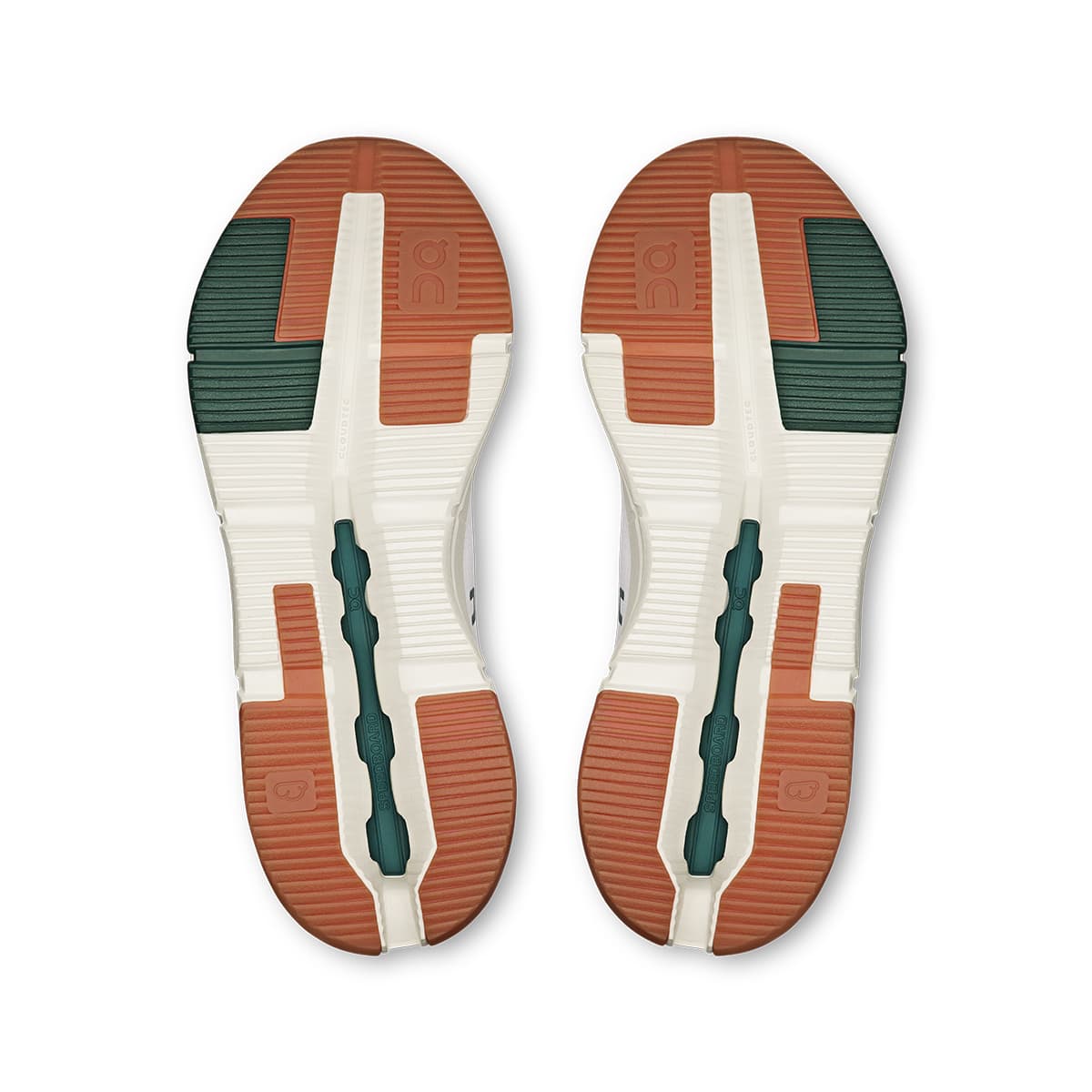 Soles of the On Cloudnova 2 Ivory-Olive men’s running shoes