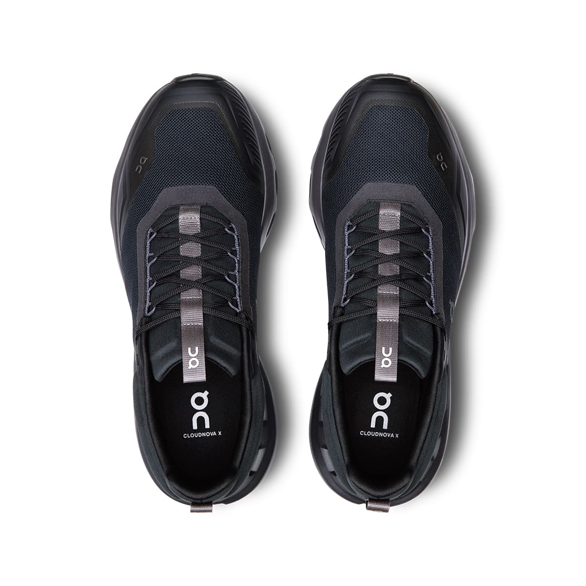 Top view of the On Cloudnova X Black-Eclipse men’s running shoes