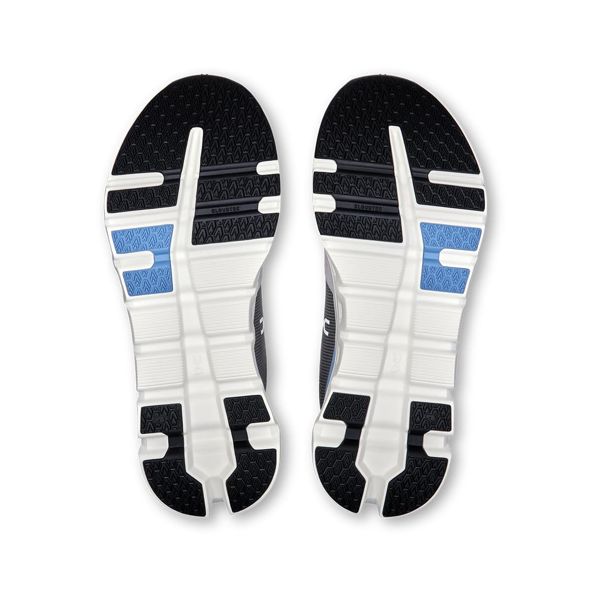 Soles of the On Cloudrunner 2 Alloy Chambray men’s running shoes #color_alloy-chambray