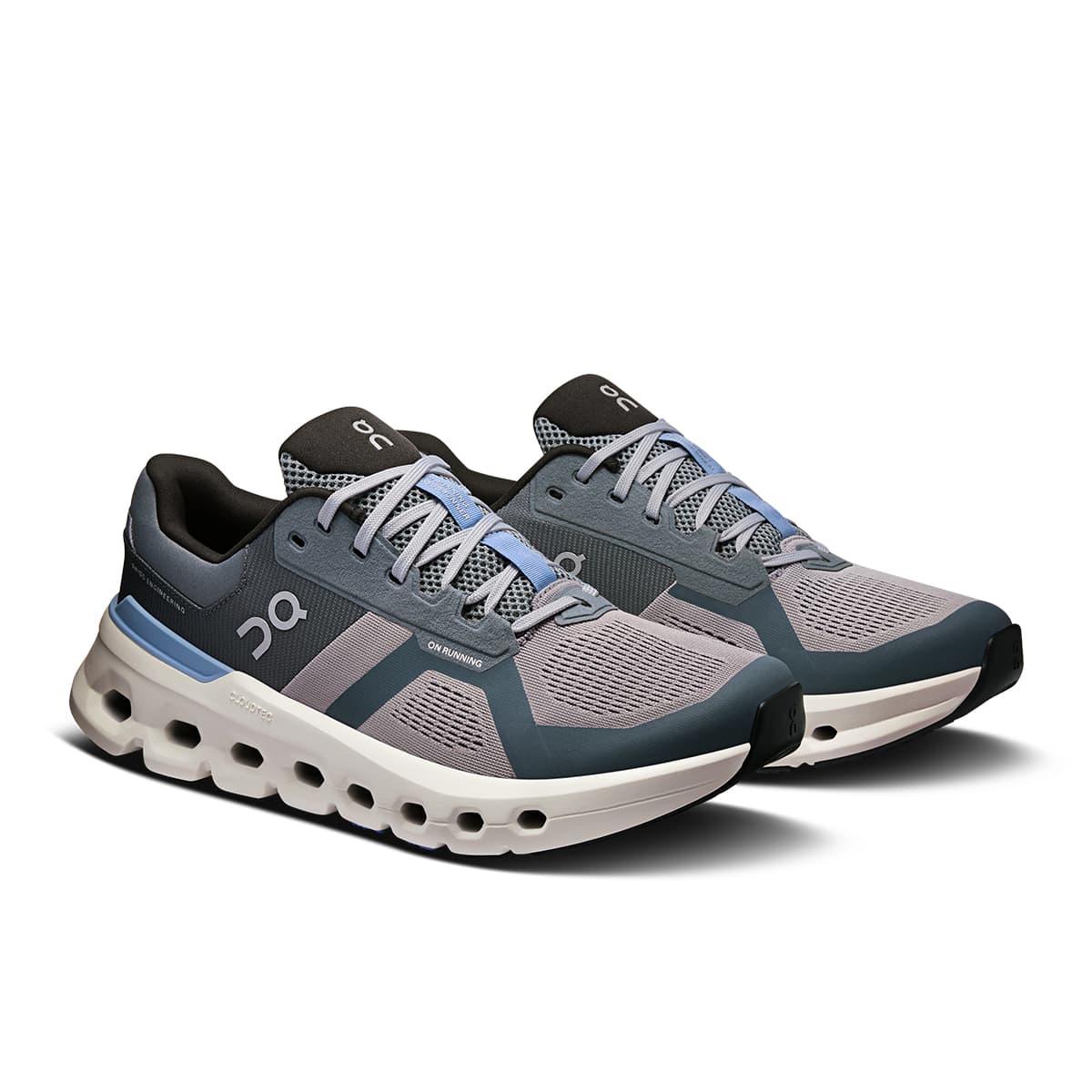 45-degree view of the On Cloudrunner 2 Alloy Chambray men’s running shoe