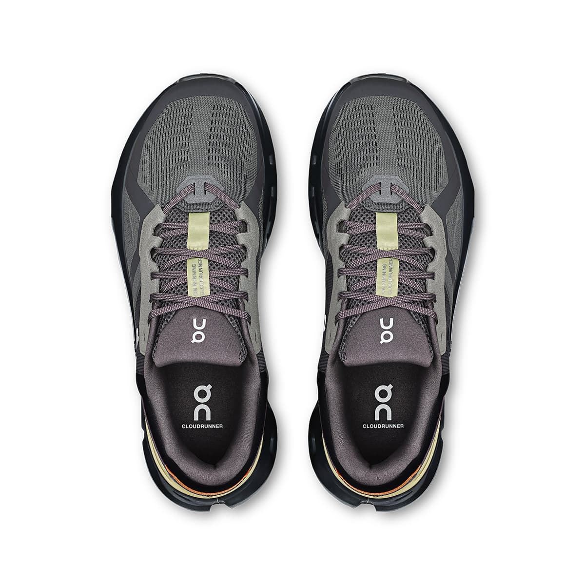 Top view of the On Cloudrunner 2 Rock-Tangerine men’s running shoes