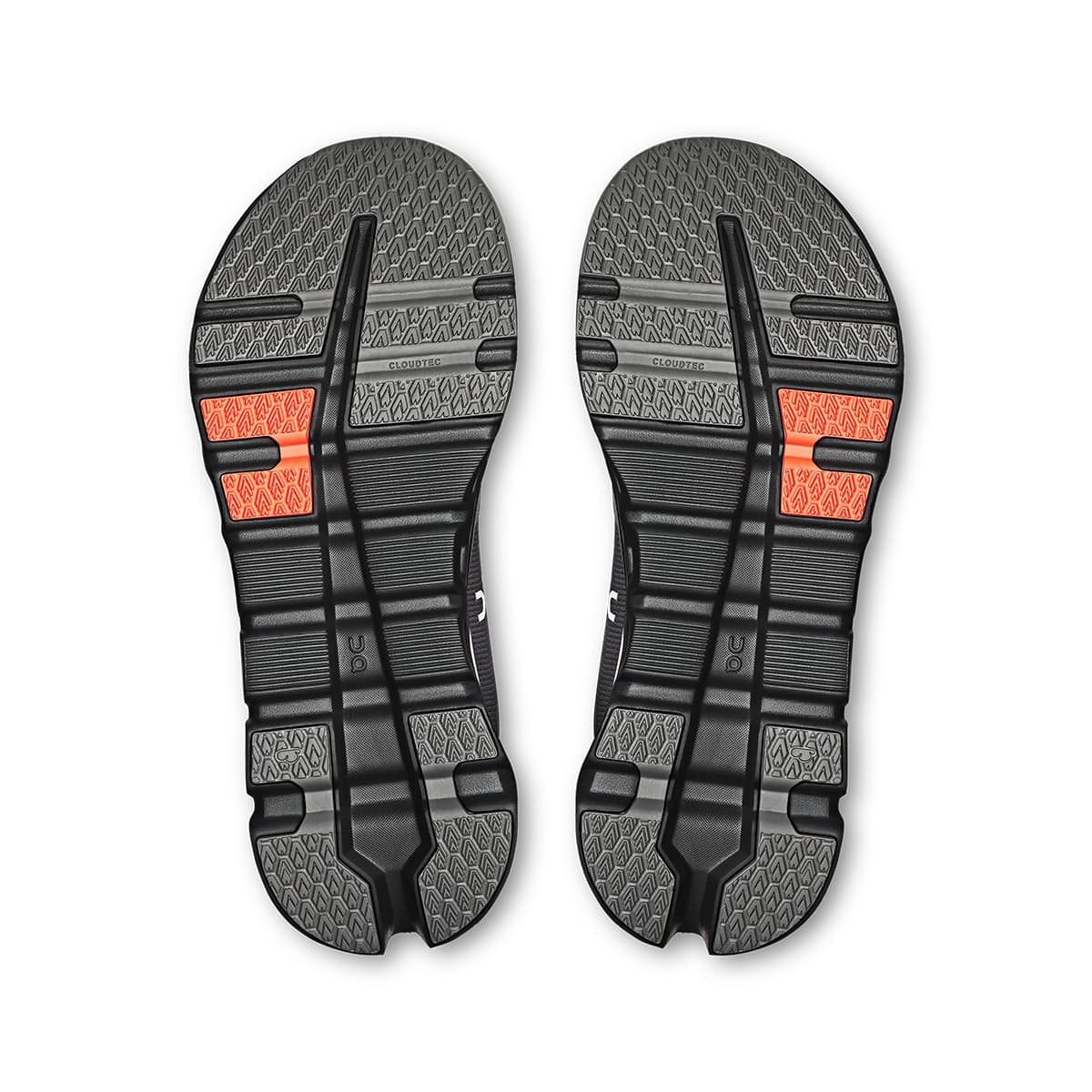 Soles of the On Cloudrunner 2 Rock-Tangerine men’s running shoes