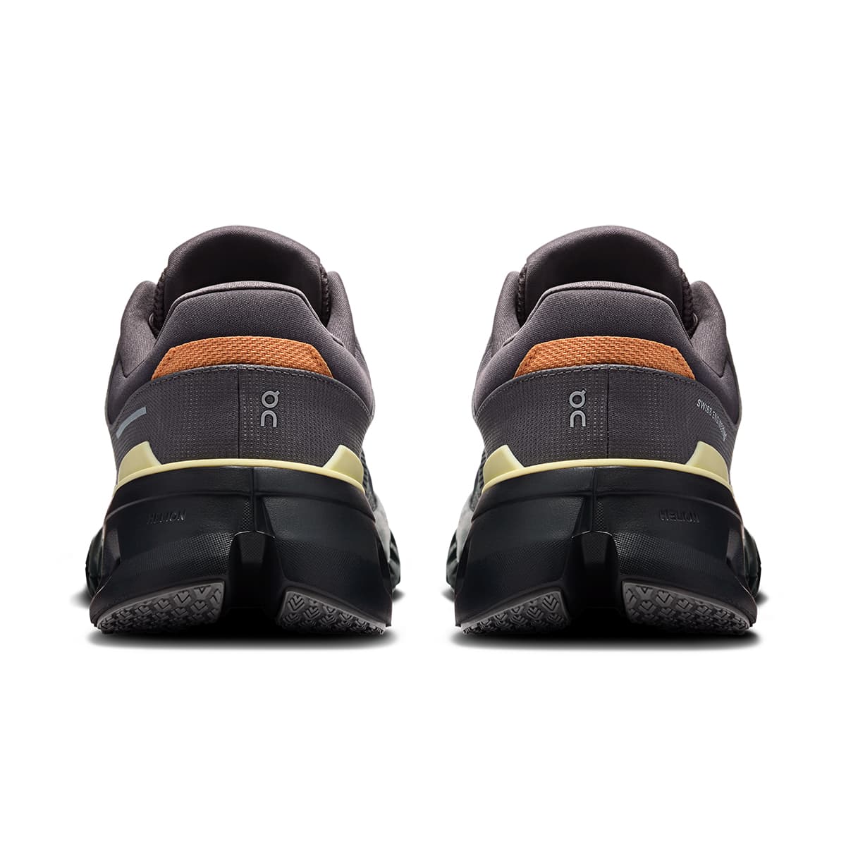 Back view of the On Cloudrunner 2 Rock-Tangerine men’s running shoe