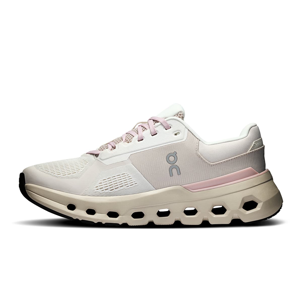 Left side view of the On Cloudrunner 2 Silver-Mauve women’s running shoe