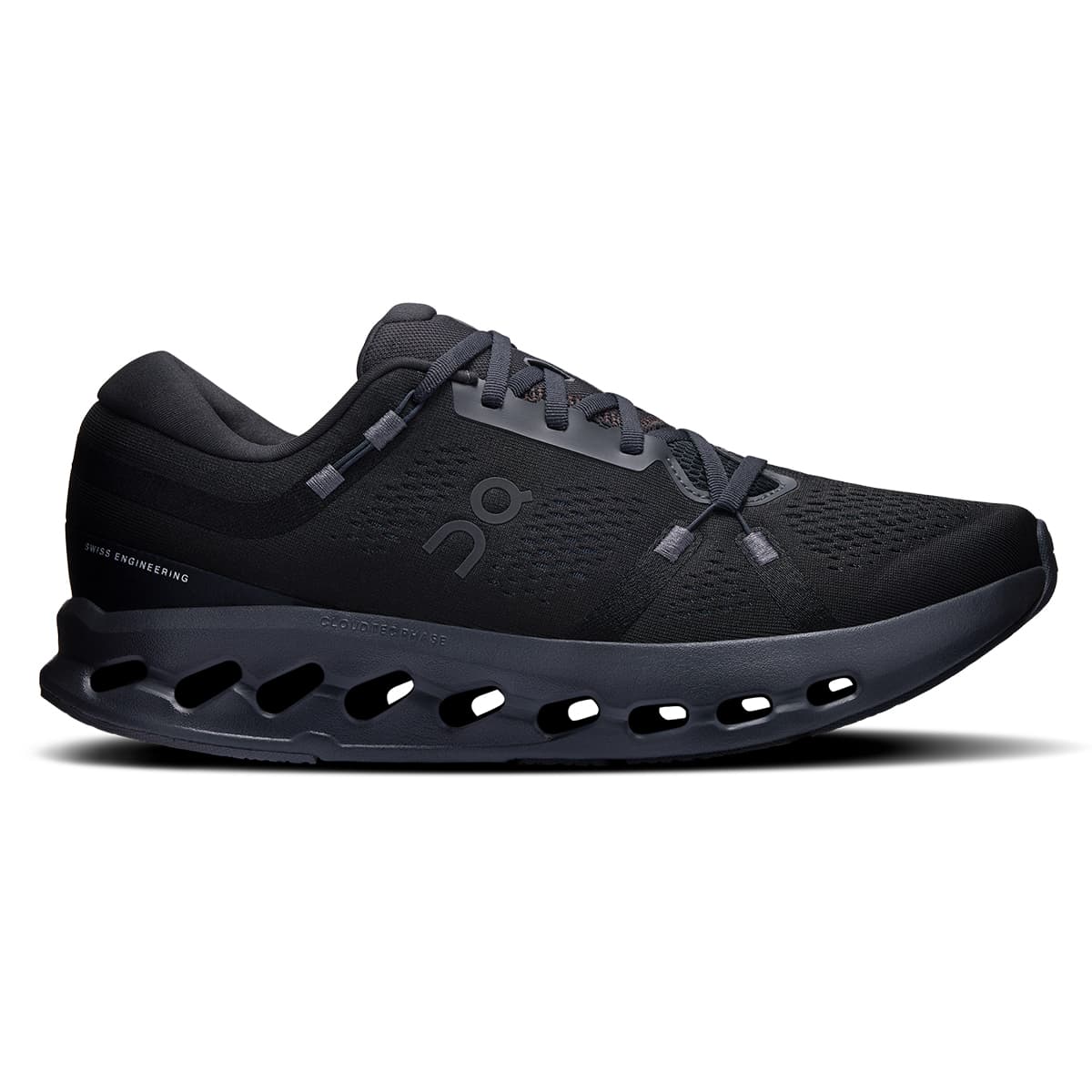Right side view of the On Cloudsurfer 2 Black Black men’s running shoe