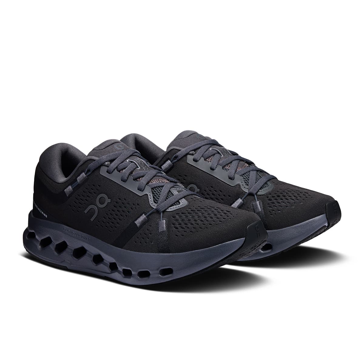 45-degree view of the On Cloudsurfer 2 Black Black men’s running shoe
