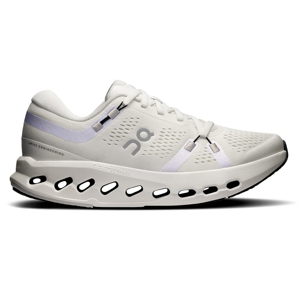 Right side view of the On Cloudsurfer 2 Ivory-Ivory women’s running shoe #color_ivory-ivory