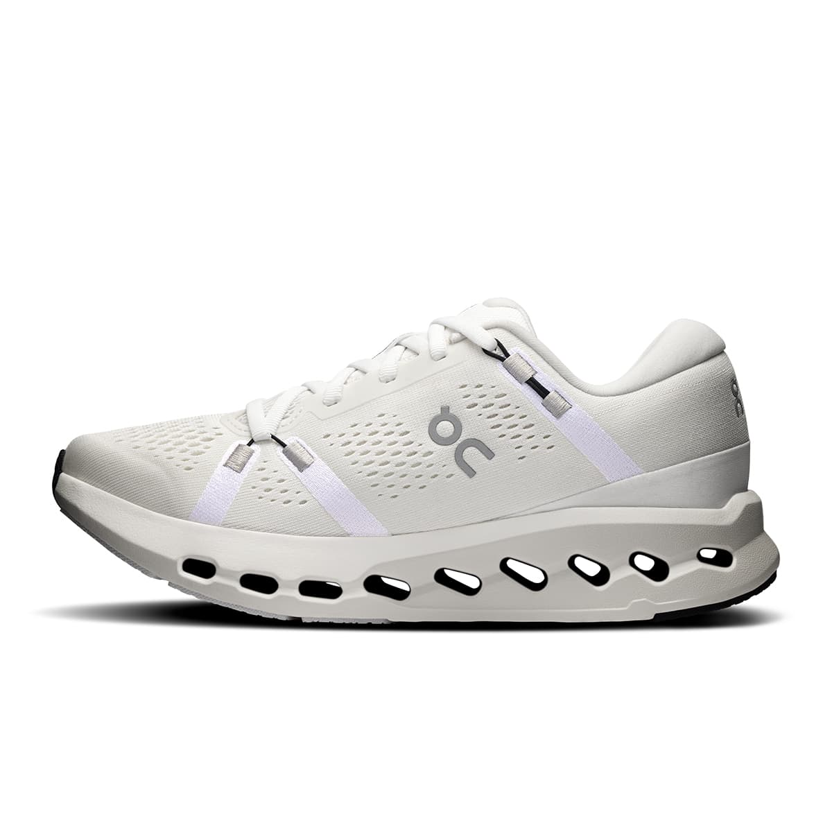 Left side view of the On Cloudsurfer 2 Ivory-Ivory women’s running shoe #color_ivory-ivory