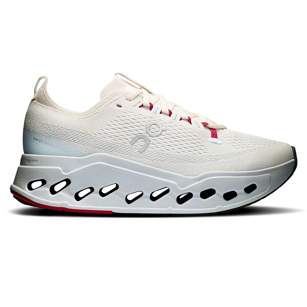 Right side view of the On Cloudsurfer Max Ivory-Arctic women’s running shoe