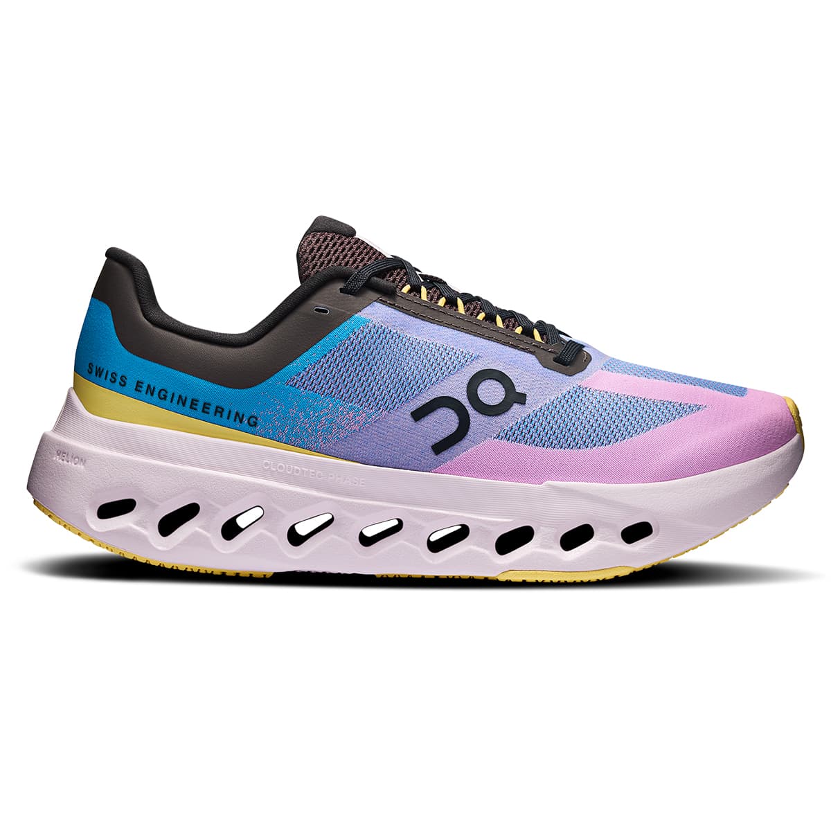Right side view of the On Cloudsurfer Next Malibu-Raspberry women’s running shoe #color_malibu-raspberry