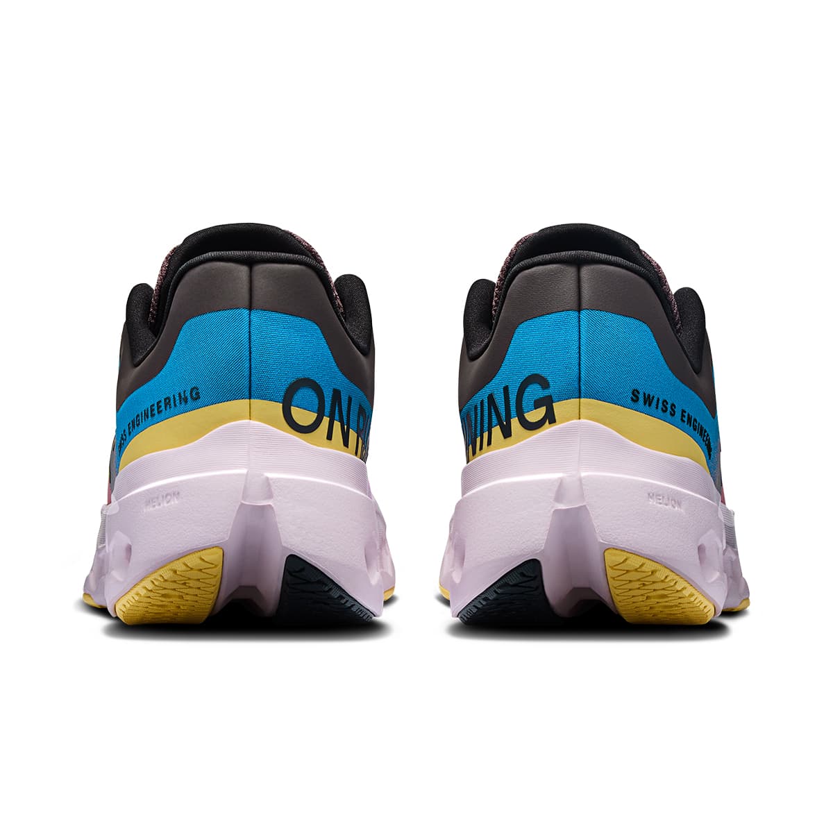 Back view of the On Cloudsurfer Next Malibu-Raspberry women’s running shoe