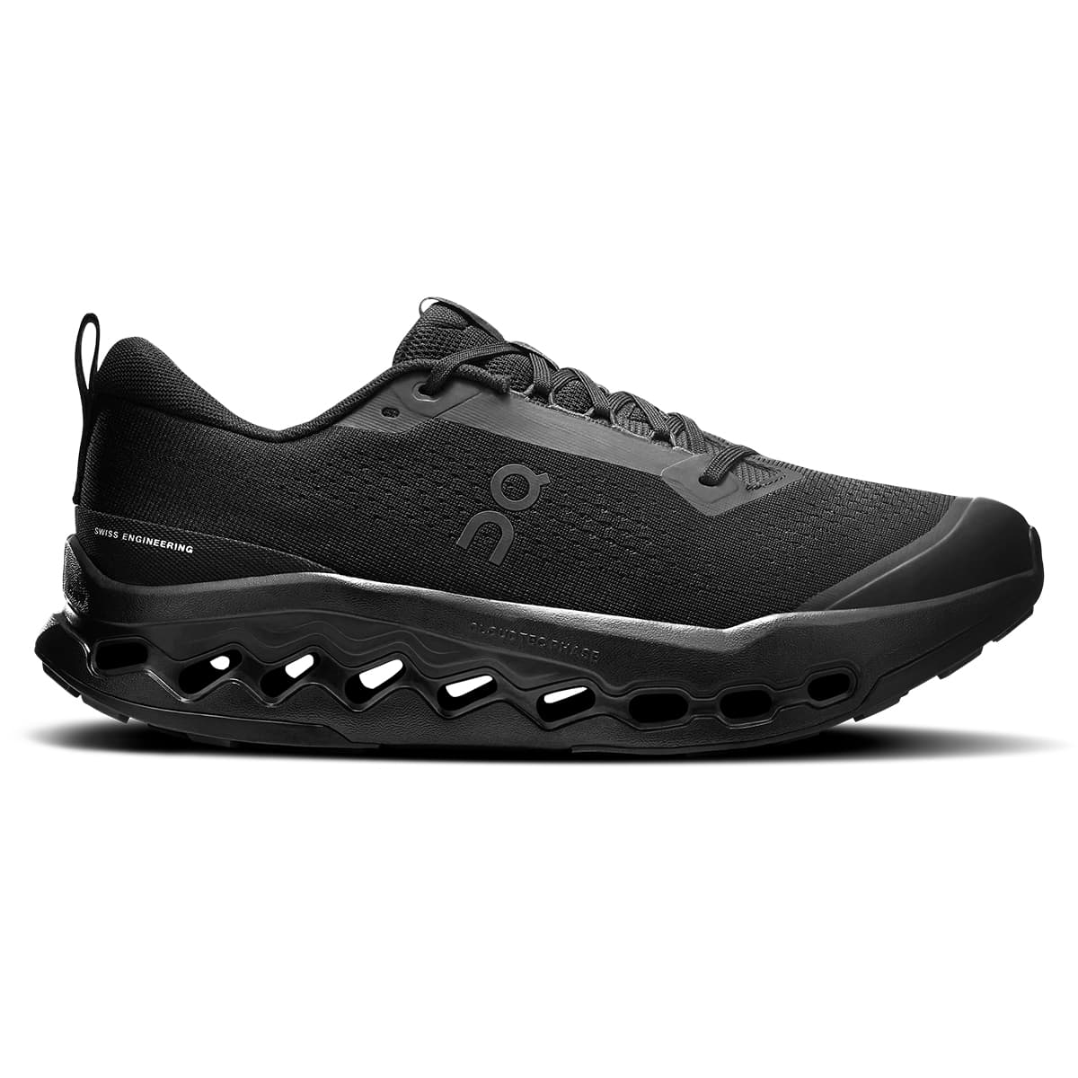 Right side view of the On Cloudsurfer 2 Trail Black-Eclipse men’s running shoe #color_black-eclipse