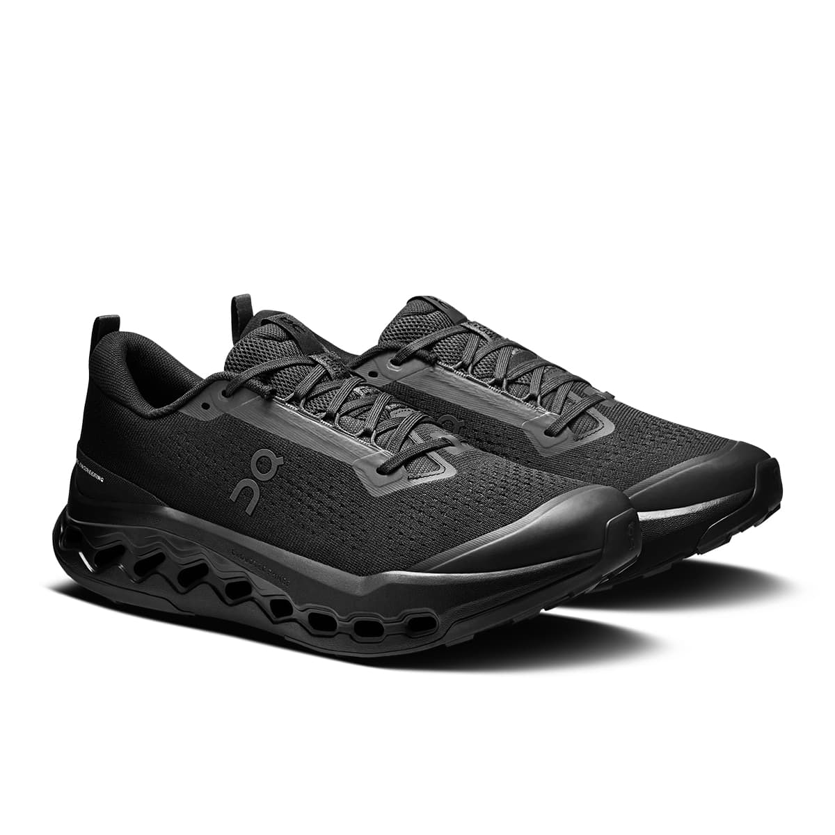 45-degree view of the On Cloudsurfer 2 Trail Black-Eclipse men’s running shoe