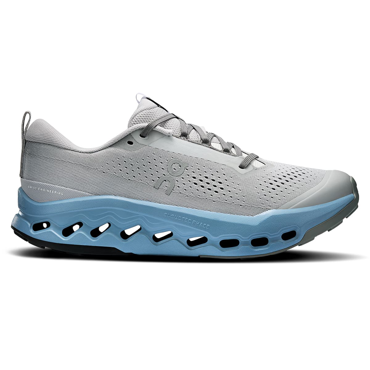Right side view of the On Cloudsurfer 2 Trail Rock-Niagara men’s running shoe