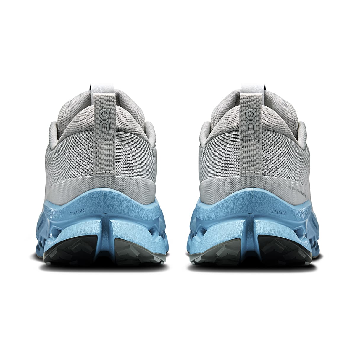 Back view of the On Cloudsurfer 2 Trail Rock-Niagara men’s running shoe