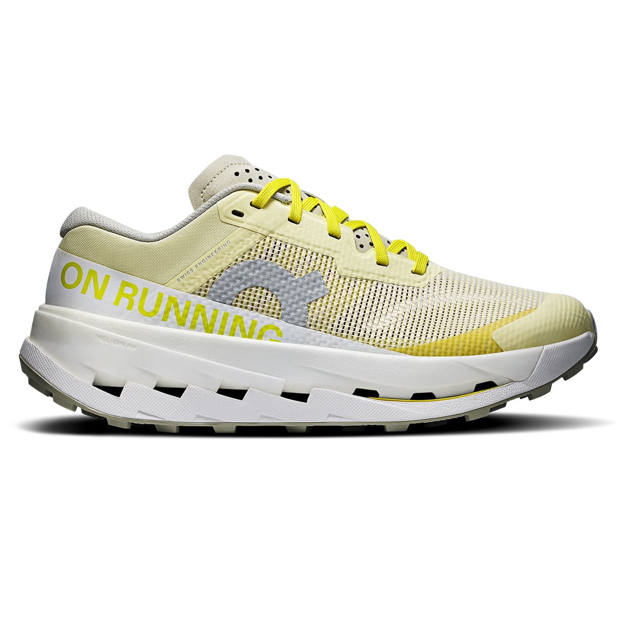 Right side view of the On Running Cloudultra 3 Lychee-Lime women’s running shoe