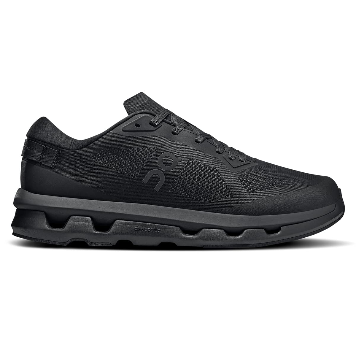 Right side view of the On Cloudzone Black-Eclipse men’s sneaker shoe #color_black-eclipse