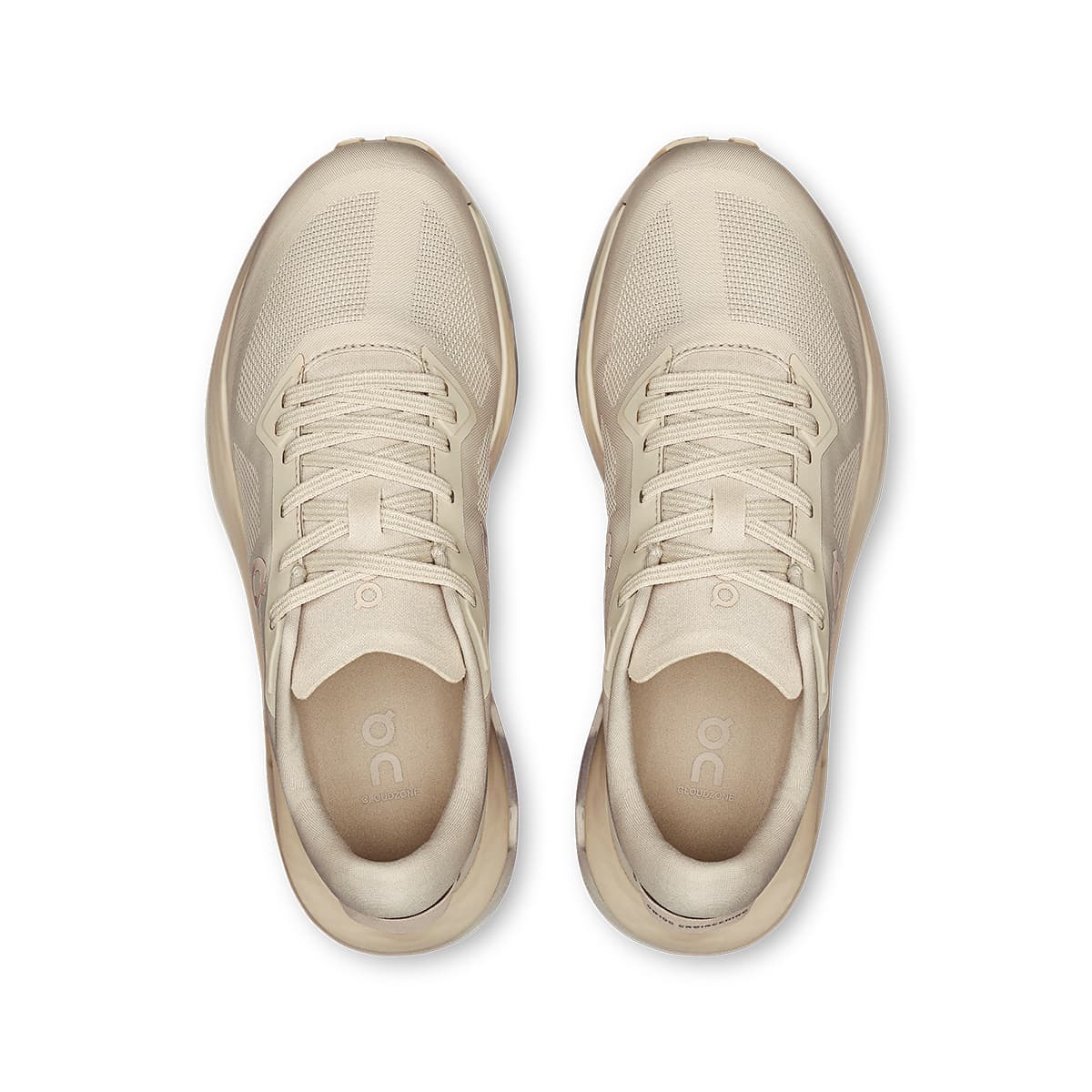 Top view of the On Cloudzone Pearl-Truffle women’s running shoes
