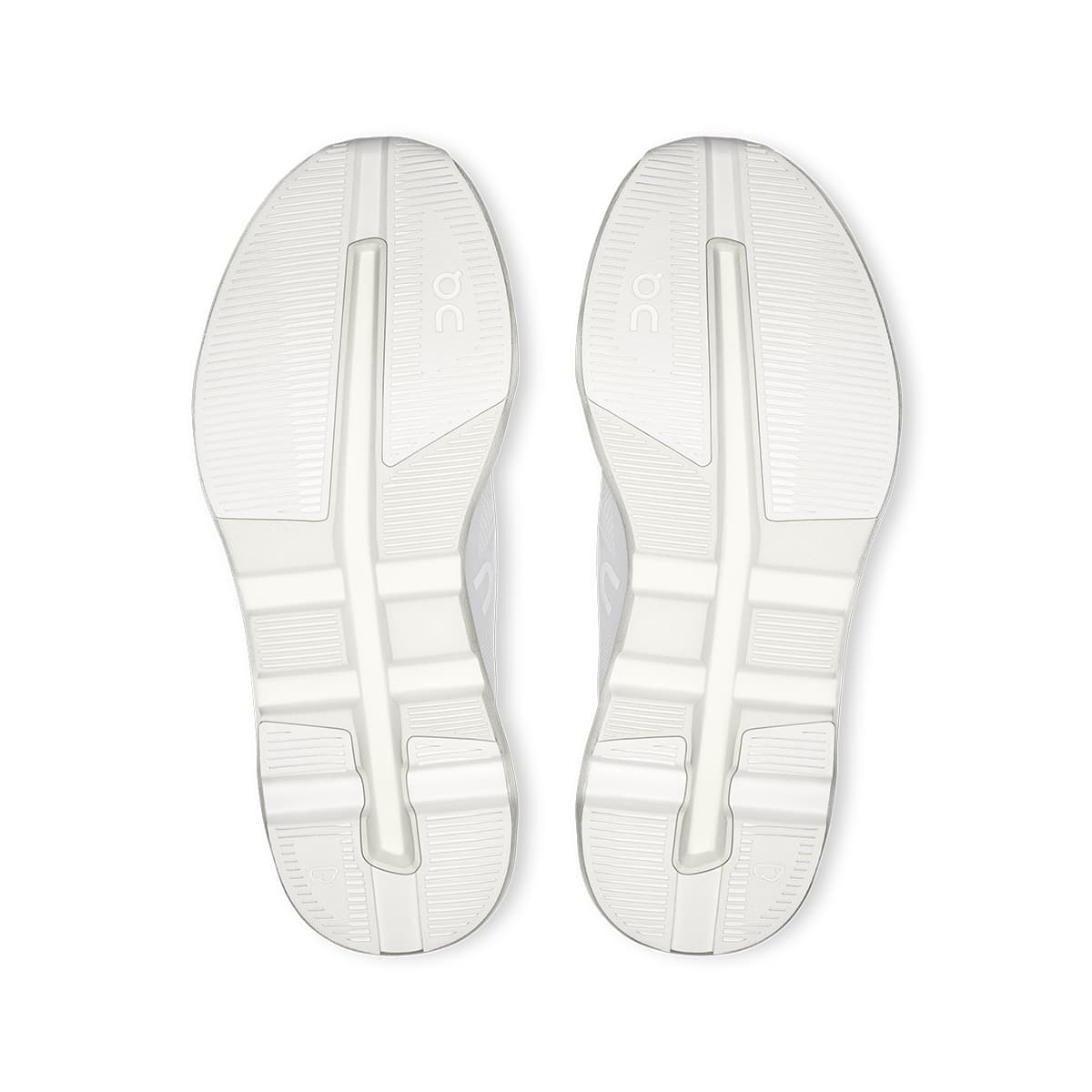 Soles of the On Cloudzone White-White women’s sneaker shoes