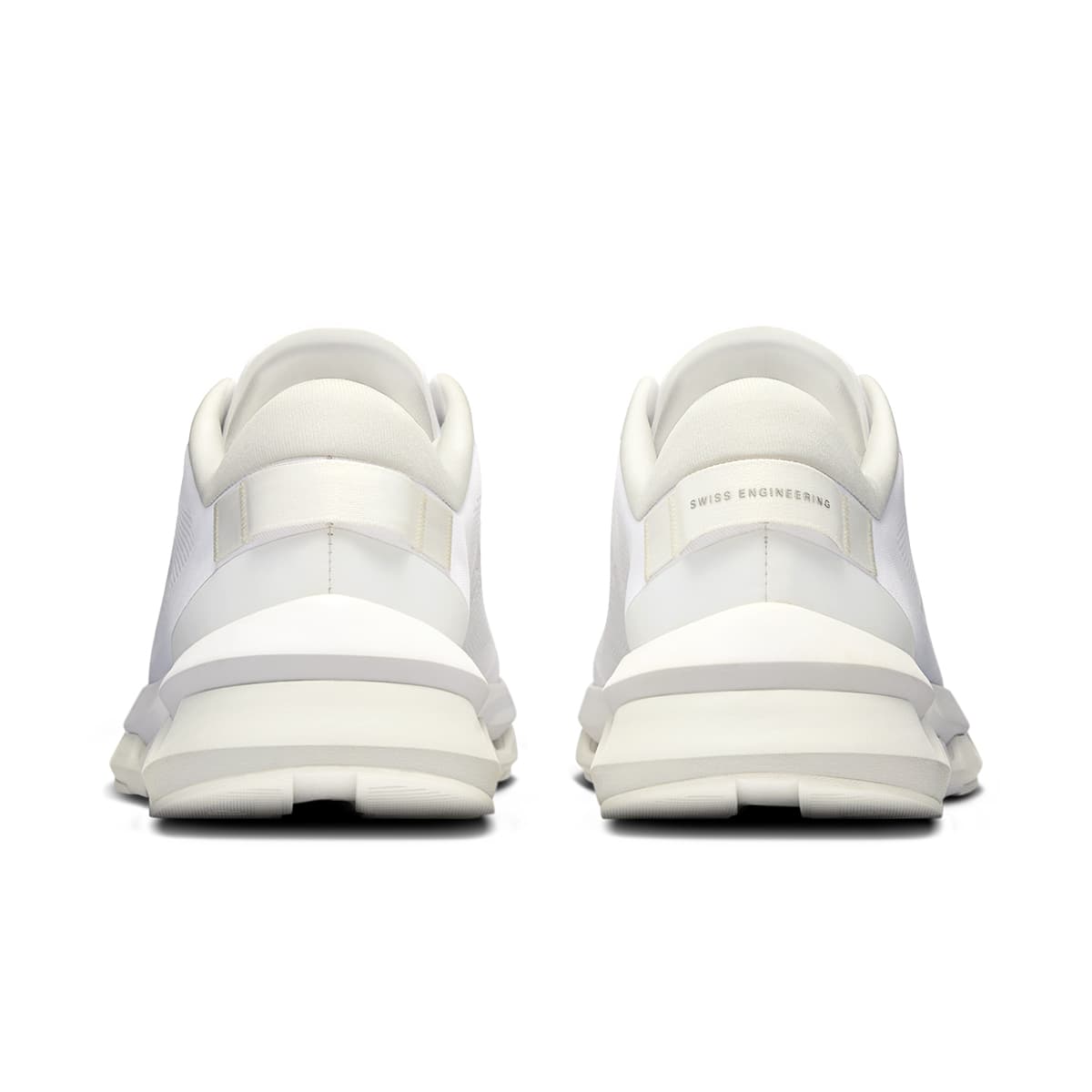 Back view of the On Cloudzone White-White women’s sneaker shoe