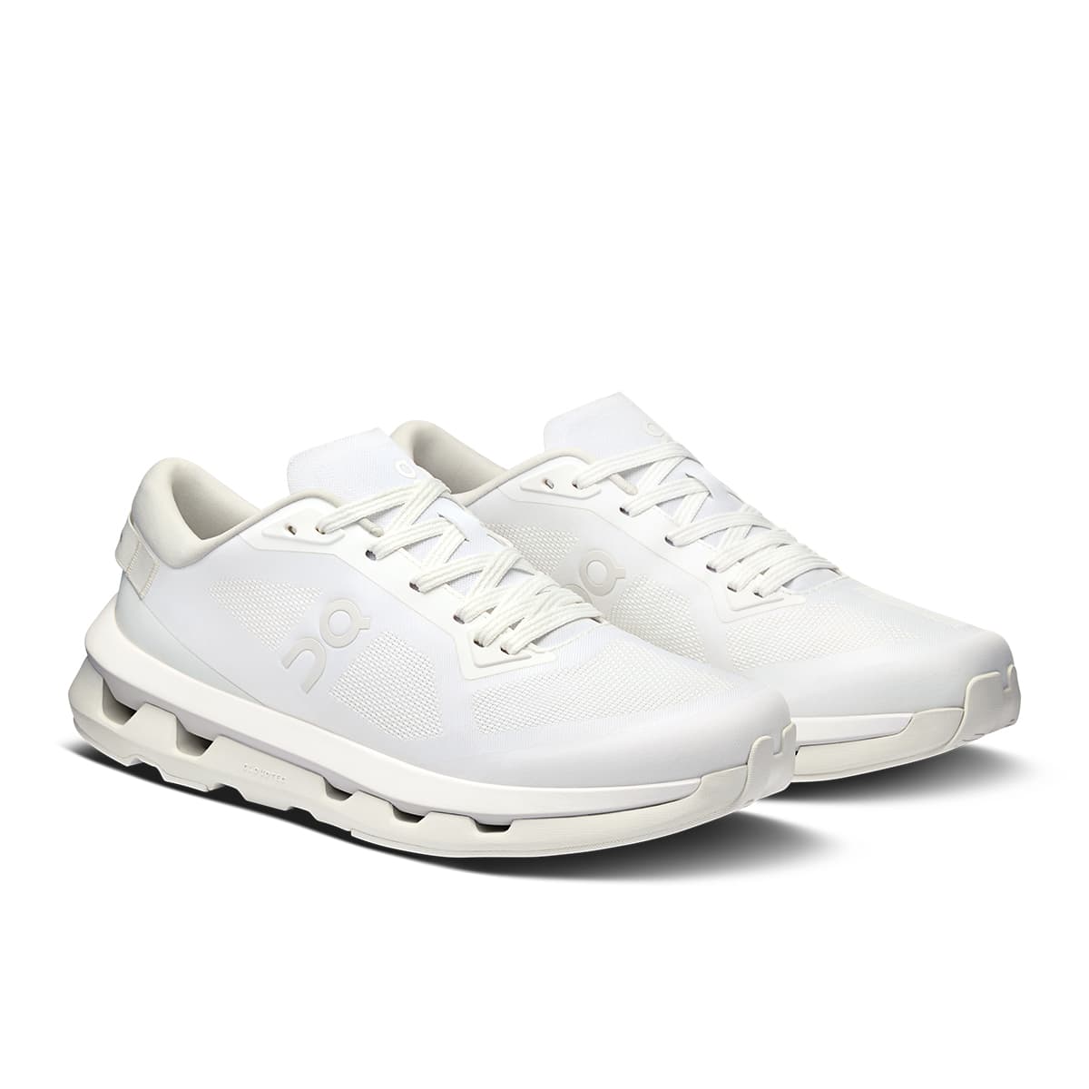 45-degree view of the On Cloudzone White-White women’s sneaker shoe