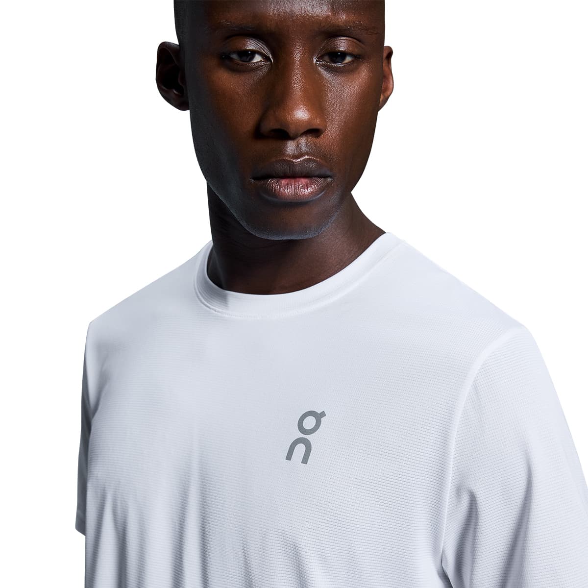 Man wearing the On Core T Colour White - Front View Detailed Zoom