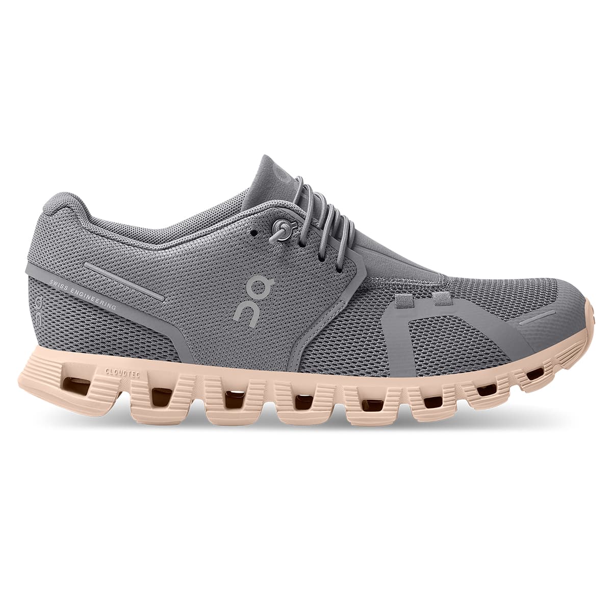 Right side view of the On Cloud 5 Zinc Shell women's running shoe