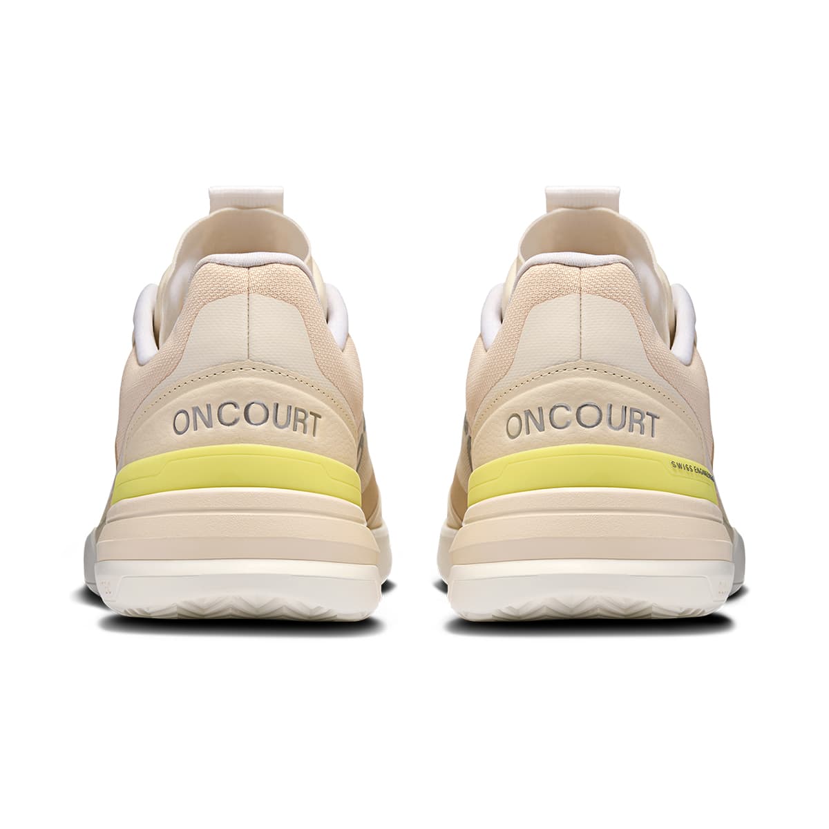 Back view of the On The Roger Advantage Pro Cream-Limelight women’s running shoe