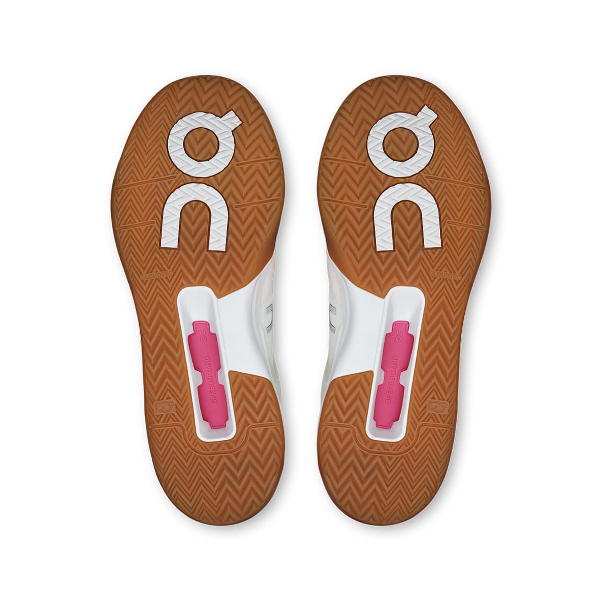 Soles of the On The Roger Advantage Pro Ivory-Malibu men’s running shoes