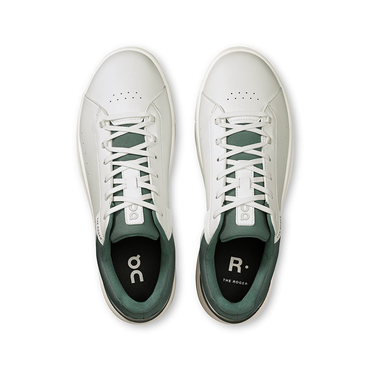 Top view of the On The Roger Advantage White-Olive men’s running shoes