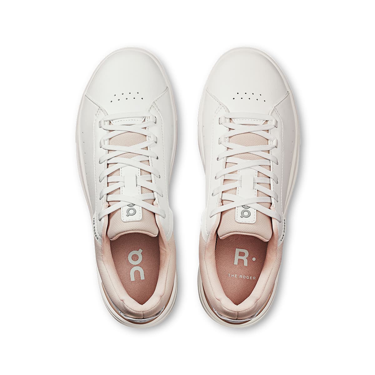 Top view of the On The Roger Advantage White Rosehip women’s running shoes