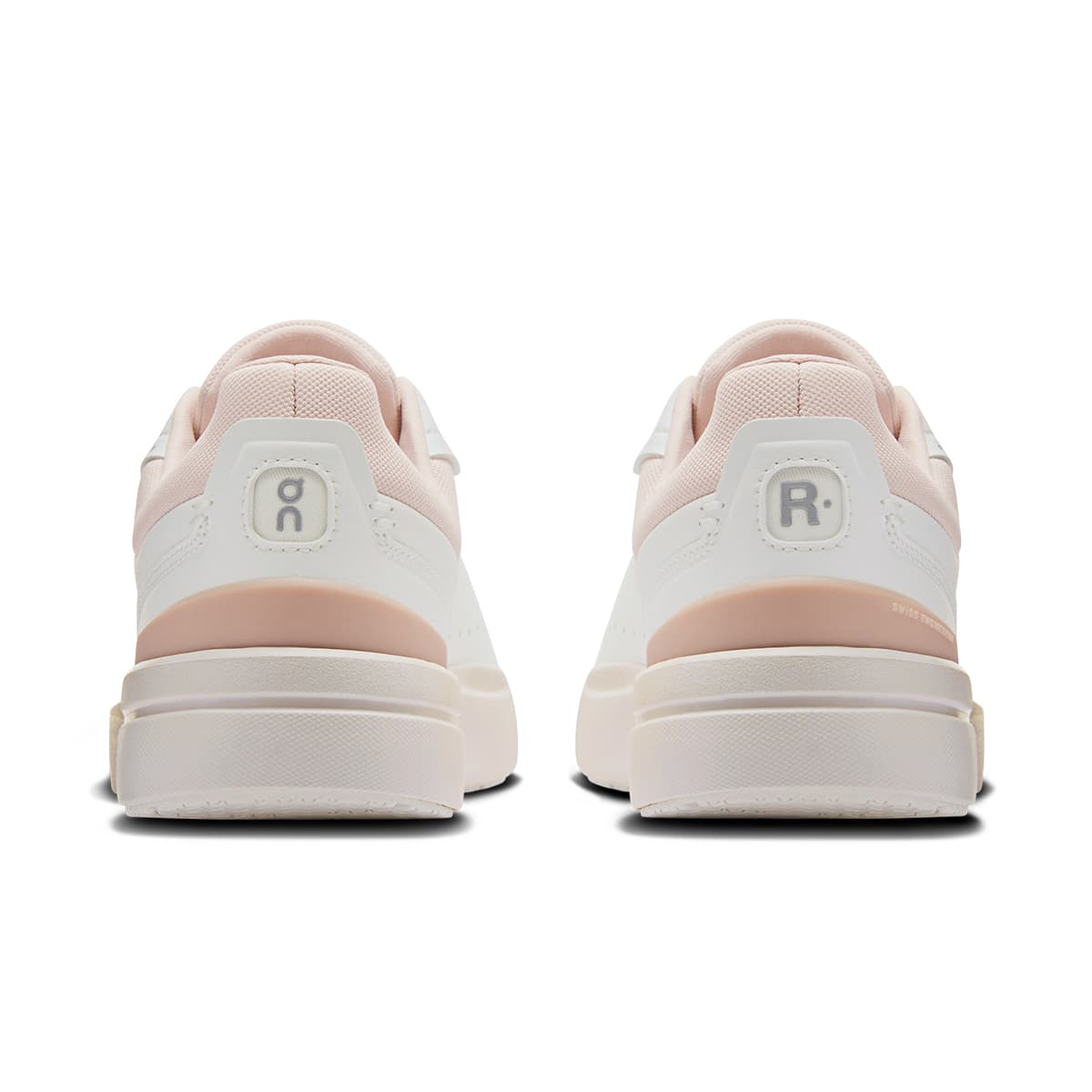 Back view of the On The Roger Advantage White Rosehip women’s running shoe