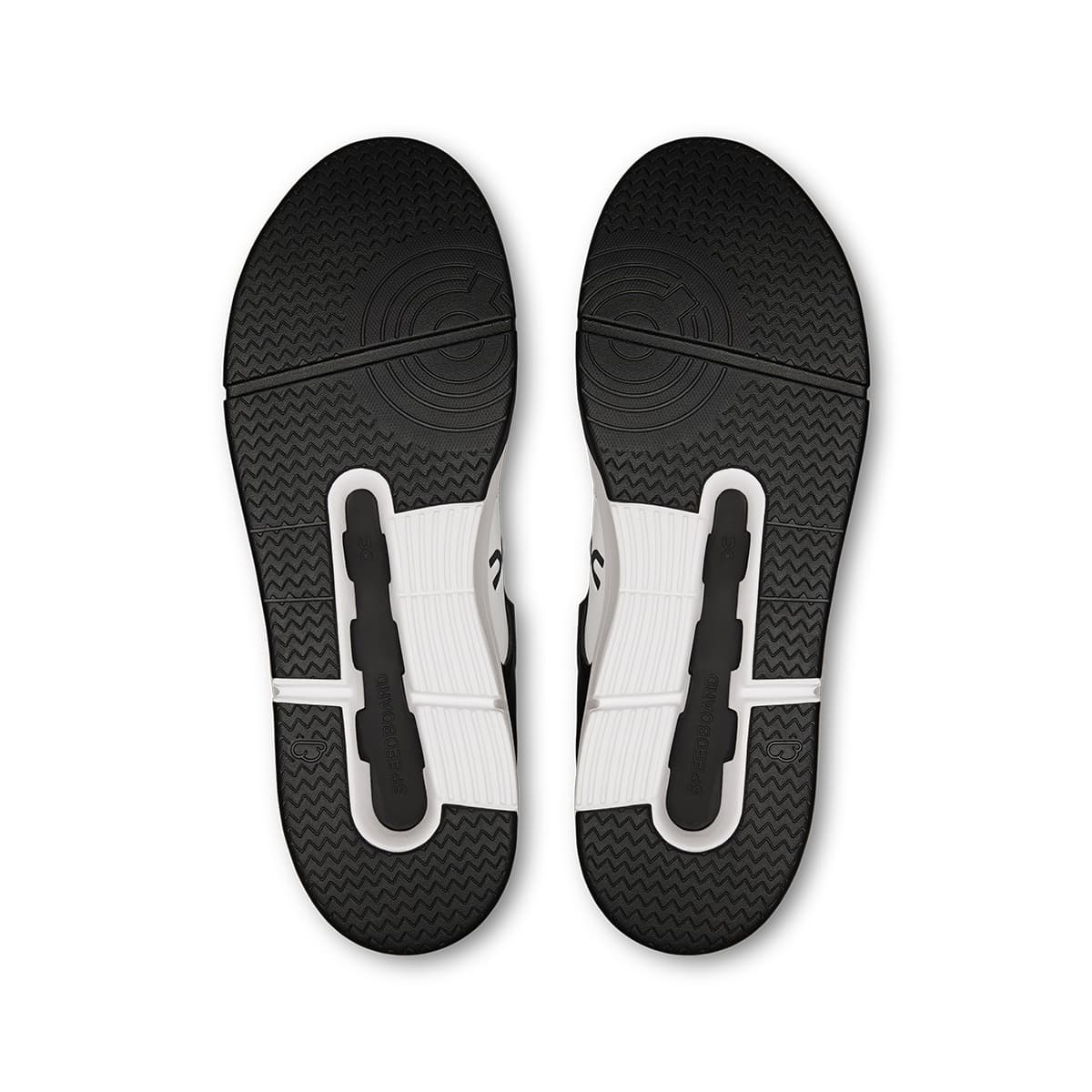 Soles of the On Roger Clubhouse White-Black men’s running shoes