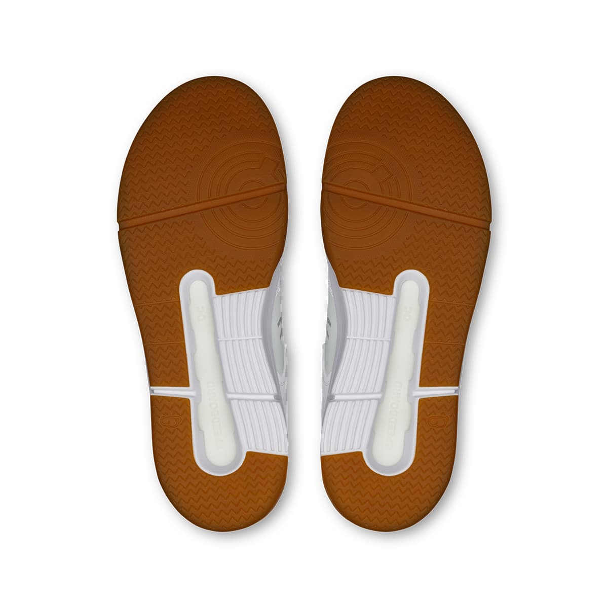 Soles of the On The Roger Clubhouse White Ivory women’s running shoes