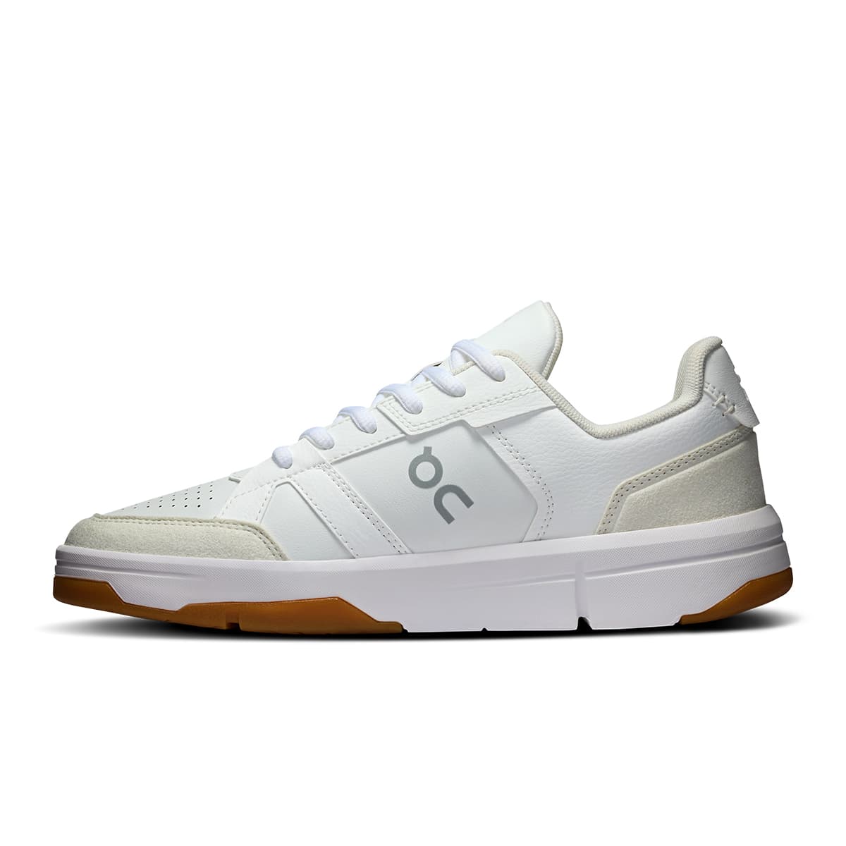 Left side view of the On The Roger Clubhouse White Ivory women’s running shoe